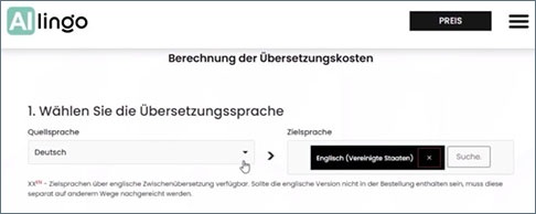 Wählen Sie die Ausgangs- und Zielsprache.